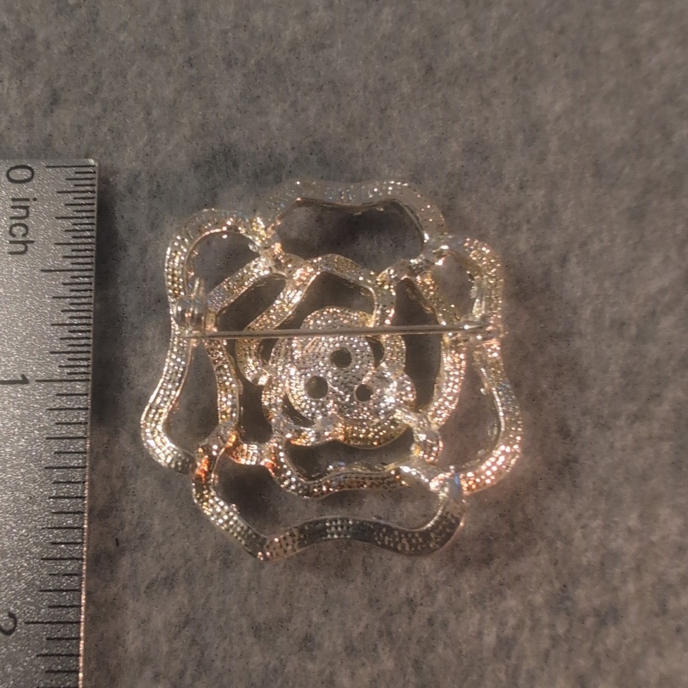 Rhinestone Rose Brooch Pin Pink Crystal Flower Sparkly Rhinestone Lapel Pin - Picture 2 of 2
